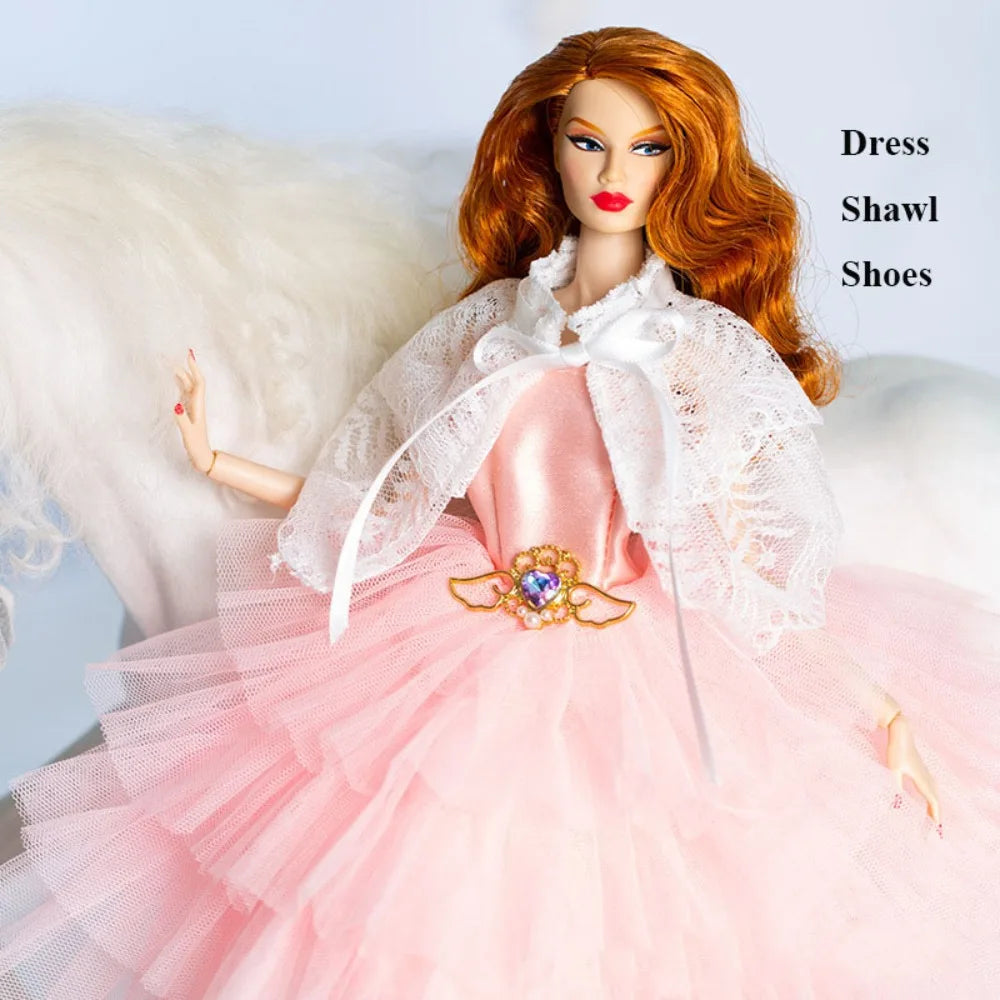 Pink Lace Evening Dress & Shoes for 1/6 BJD 30cm Dolls