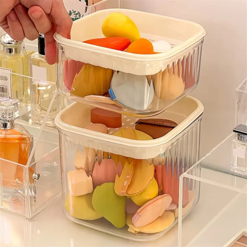 Clear Stackable Makeup Sponge Storage Box with Drain Tray