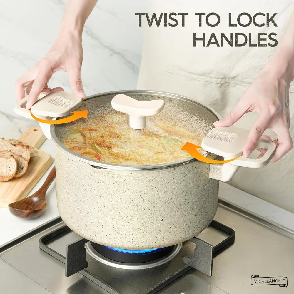 MICHELANGELO 6QT Granite Nonstick Stock Pot with Lid & Handles