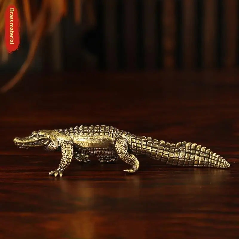 Antique Brass Crocodile Statue Feng Shui Lucky Desk Ornament