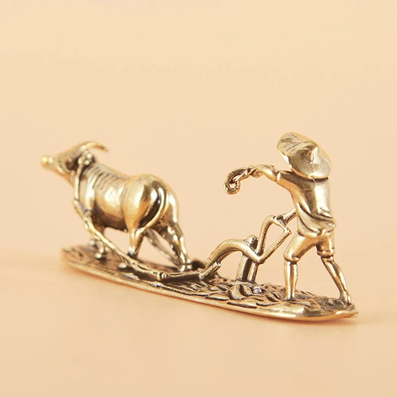 Antique Brass Tea Pet Figurine – Farmer & Cow Collectible
