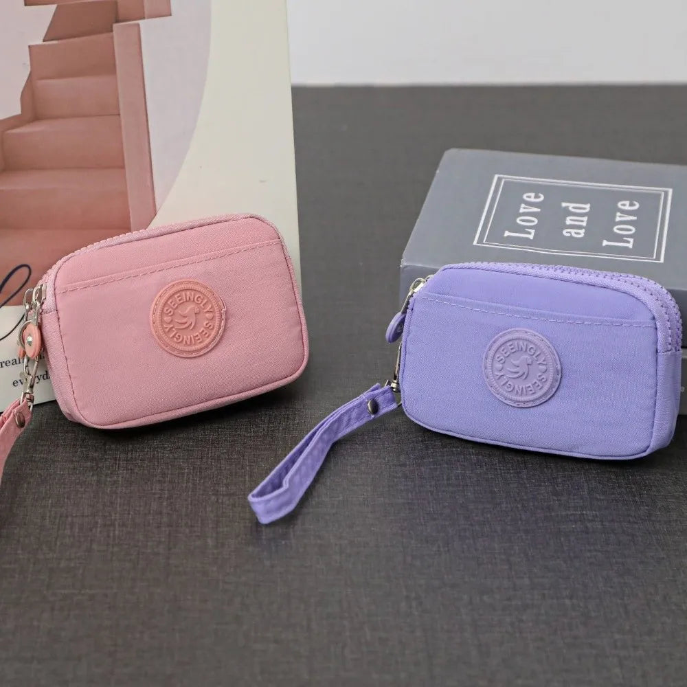 Women's Waterproof Nylon Coin Purse with Lanyard & Zipper