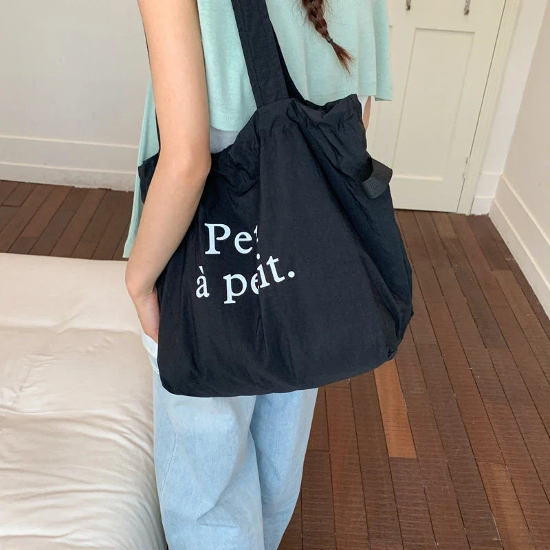 Korean Canvas Bucket Bag – Letter Print Shoulder Tote