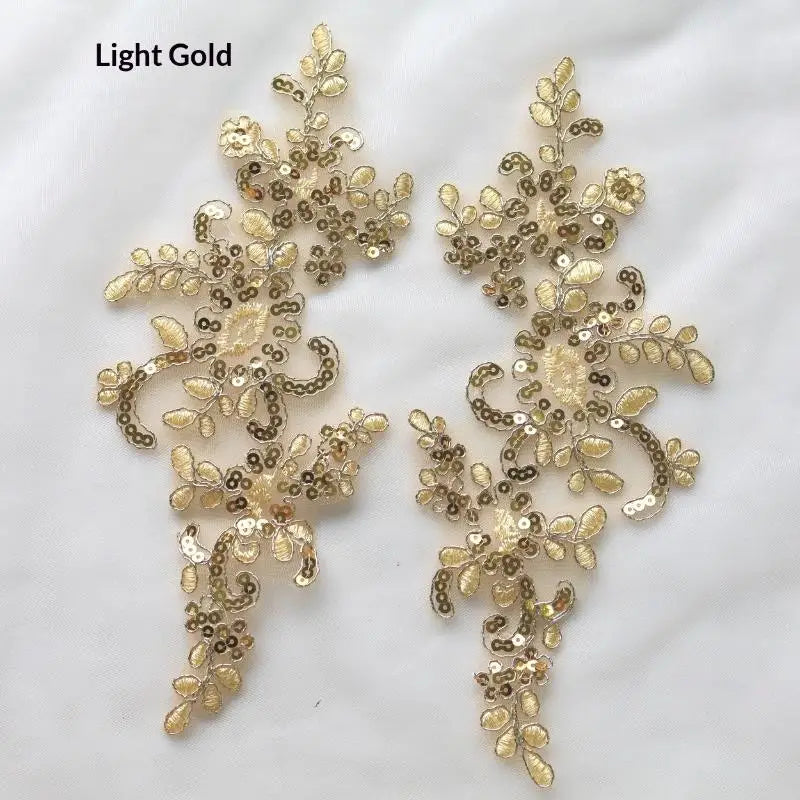 Embroidered Sequin Lace Appliqué Patches – 1 Pair Floral DIY