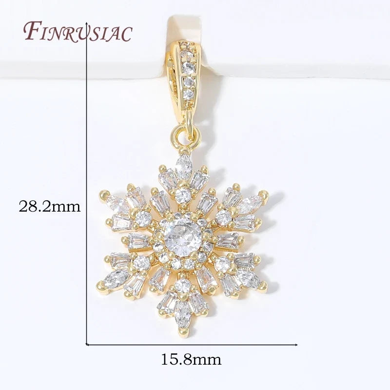 18K Gold Plated Snowflake Charm | Cubic Zirconia DIY Pendant