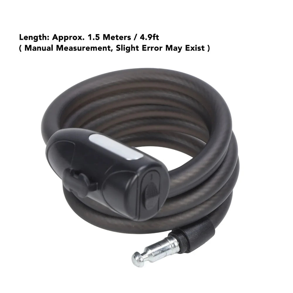 Coiled Bike Cable Lock PVC & Steel, Matte Black, 2 Keys – 4.9ft