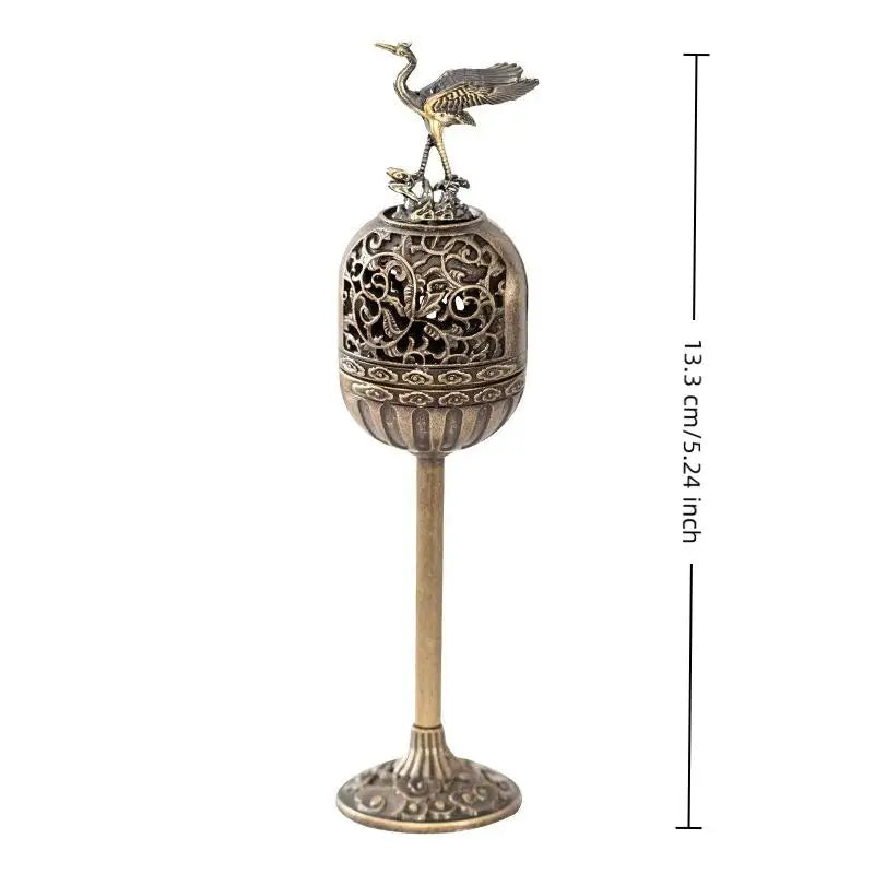 Alloy Hollow Deer Crane Incense Burner – High-Foot Décor Censer
