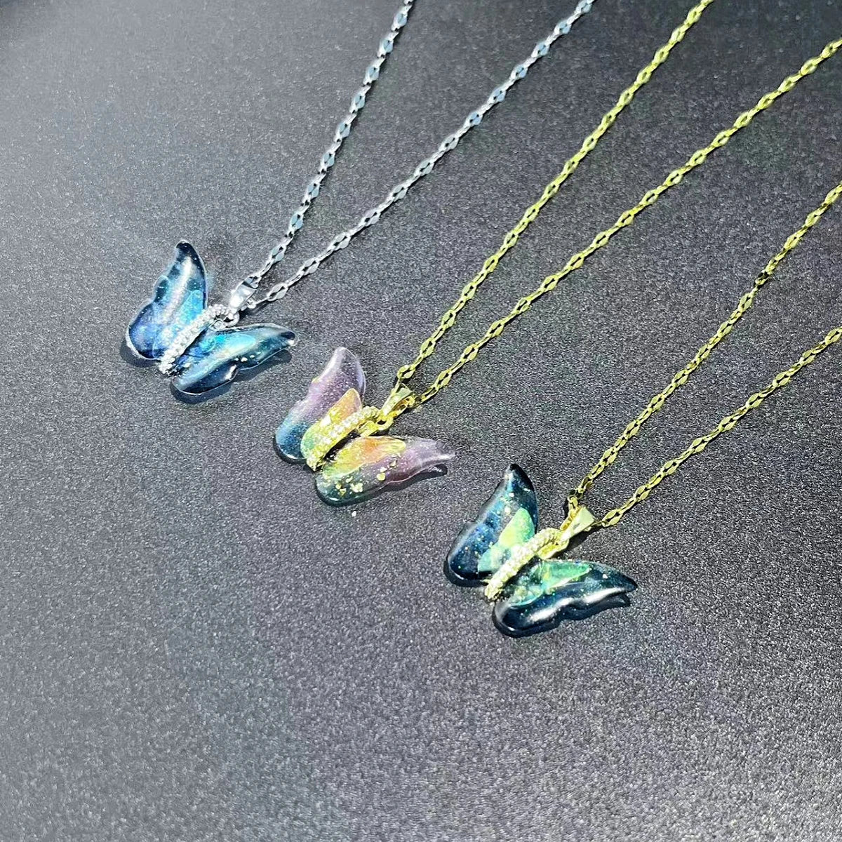 Zircon Butterfly Gradient Colorful Chain Necklace for Women