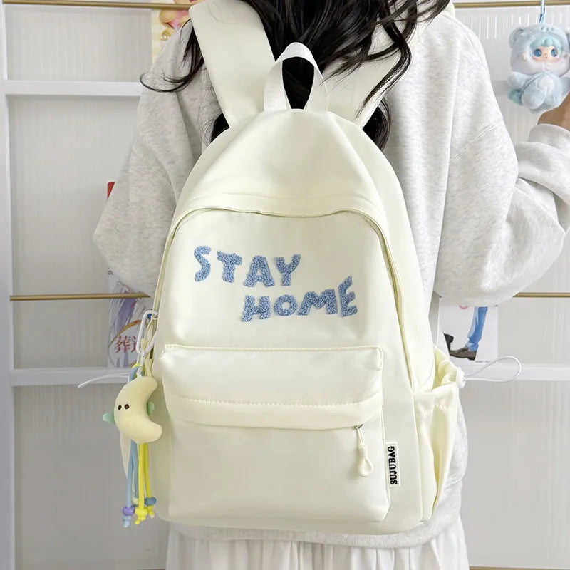 Korean Style Embroidered Backpack – Large Capacity School Bag