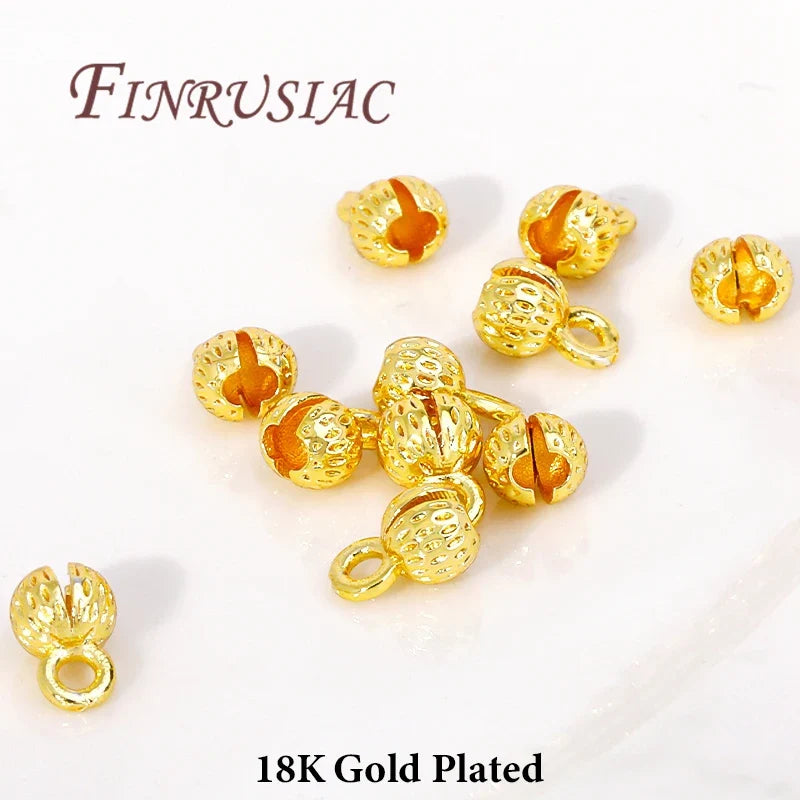 18K Gold Plated Brass Cord Ends 4/5.5mm Clam Shell Crimp Bead Tips