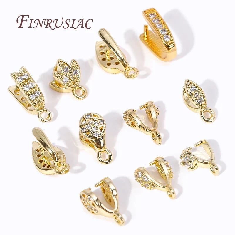 18K Gold Plated Zircon Pinch Bail Pendant Connectors for Jewelry