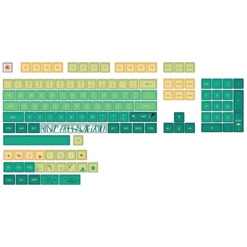 128-Key PBT XDA Keycap Set – Bamboo Green Mechanical Keyboard