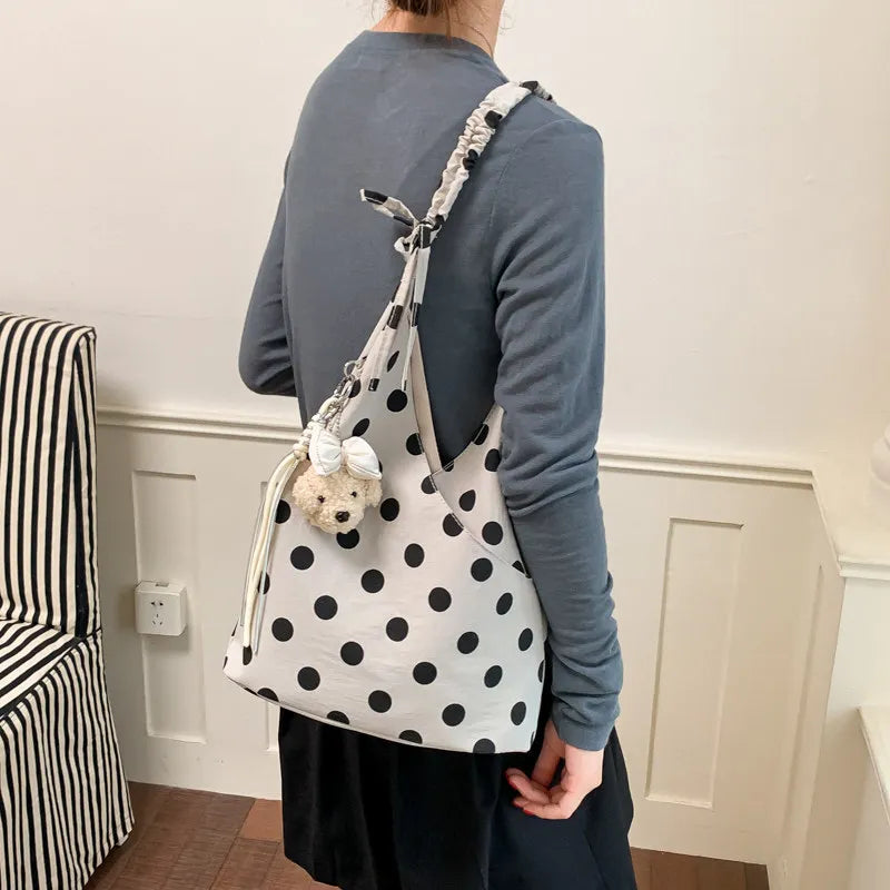 Korean Polka Dot Large Capacity Nylon Tote Shoulder Bag