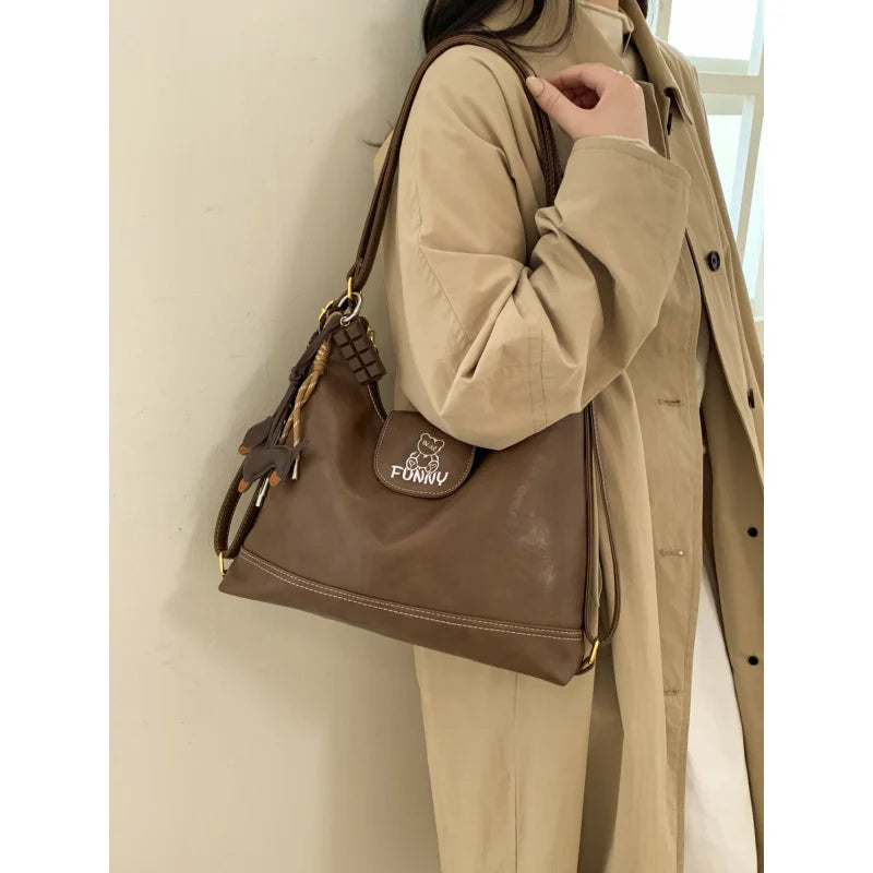 Retro Large Capacity PU Leather Tote Bag for Women