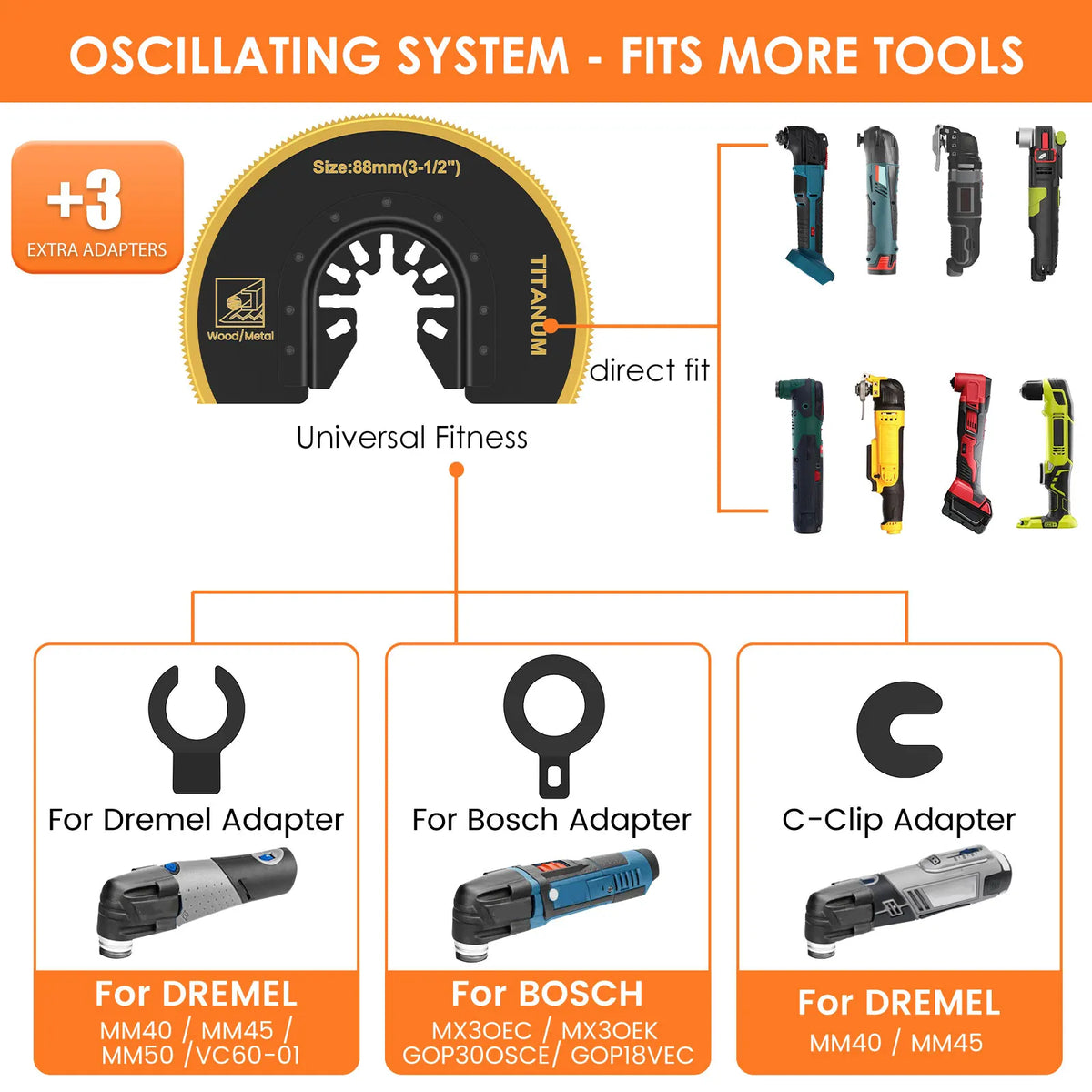 3Pcs Bi-Metal Titanium Oscillating Multitool Saw Blades 3.5"