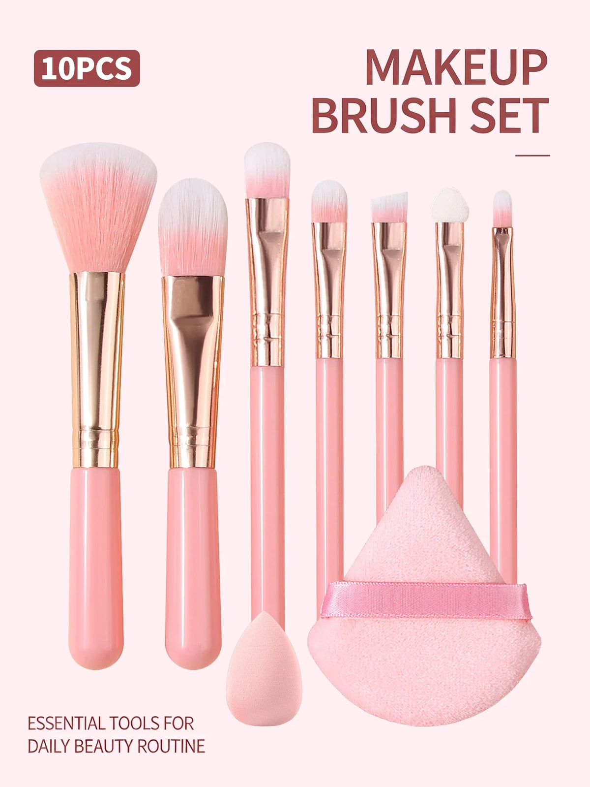 10-Piece Makeup Brush Kit with Powder Puff & Sponge
