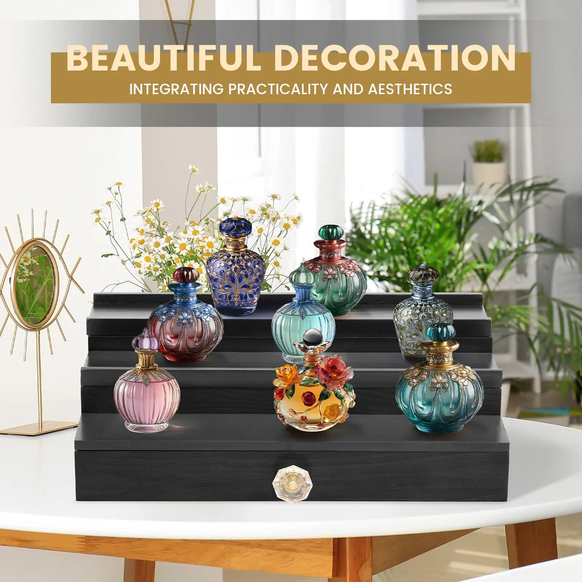 Wooden 3-Tier Perfume Organizer Stand with Drawer | Nixie