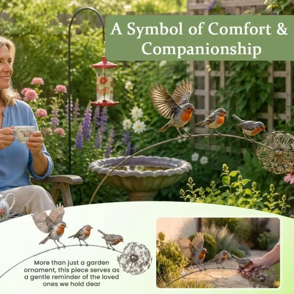 Metal Robin Garden Stakes – Weather-Resistant Bird Yard Decor