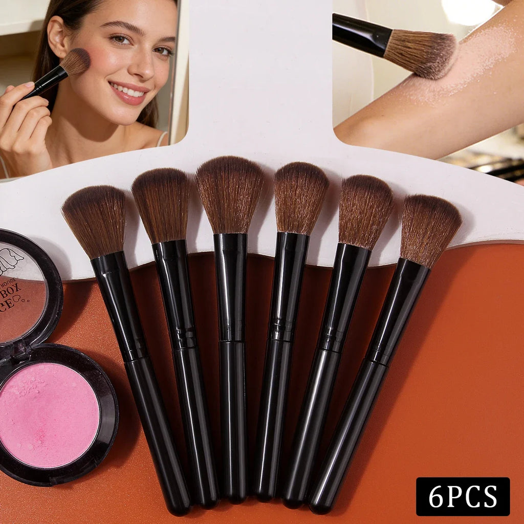 6-Piece Soft Makeup Brush Set – Blush, Contour & Highlight