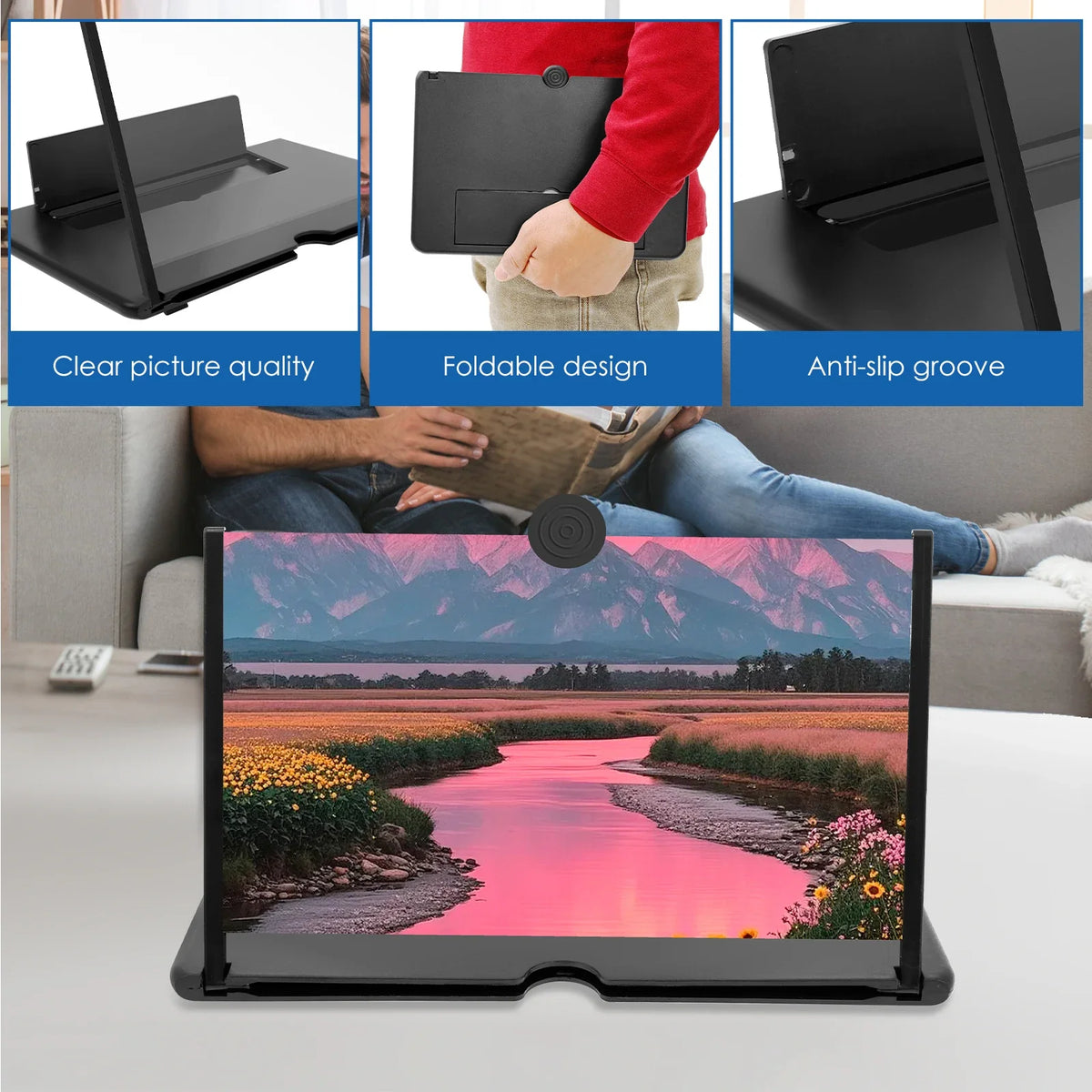 HD Phone Screen Magnifier 10/12/14 Inch Foldable Stand