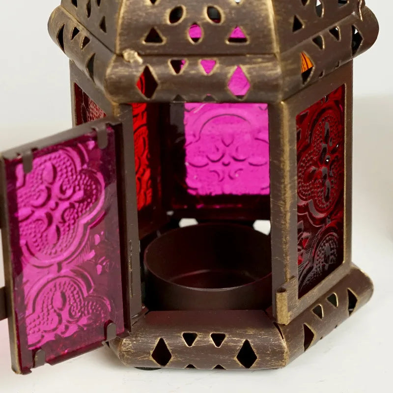 Moroccan Hanging Glass Candle Lantern | Iron Pendant Stand