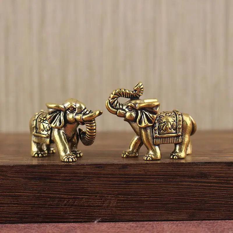 Brass Lucky Elephant Miniature Figurine | Antique Bronze Statue