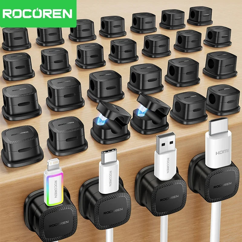 ROCOREN 30-Pack Magnetic Cable Organizer Clips for Desk