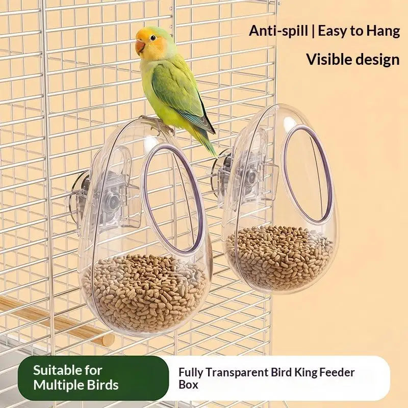 Anti-Splash Transparent Parrot Bird Feeder Cup | Cage Mount