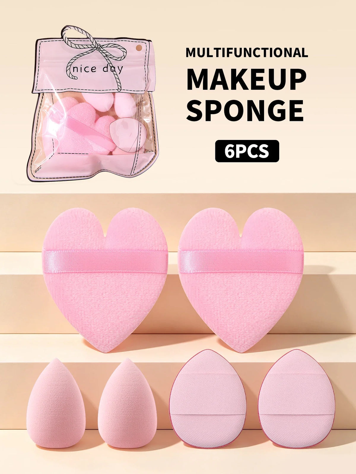6-Piece Heart Shape Makeup Puff Set with Storage Bag
