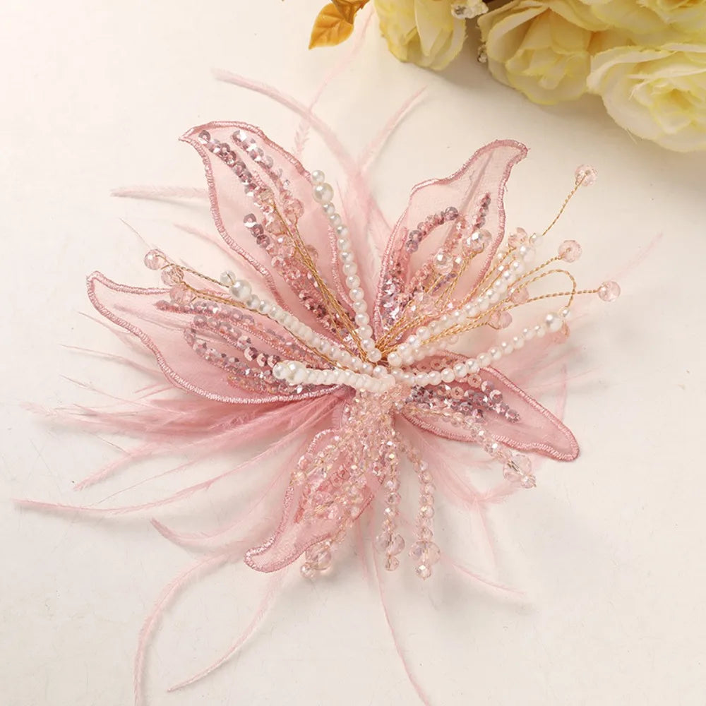 3D Organza Flower Patch Pearl Crystal DIY Sewing Embellishment