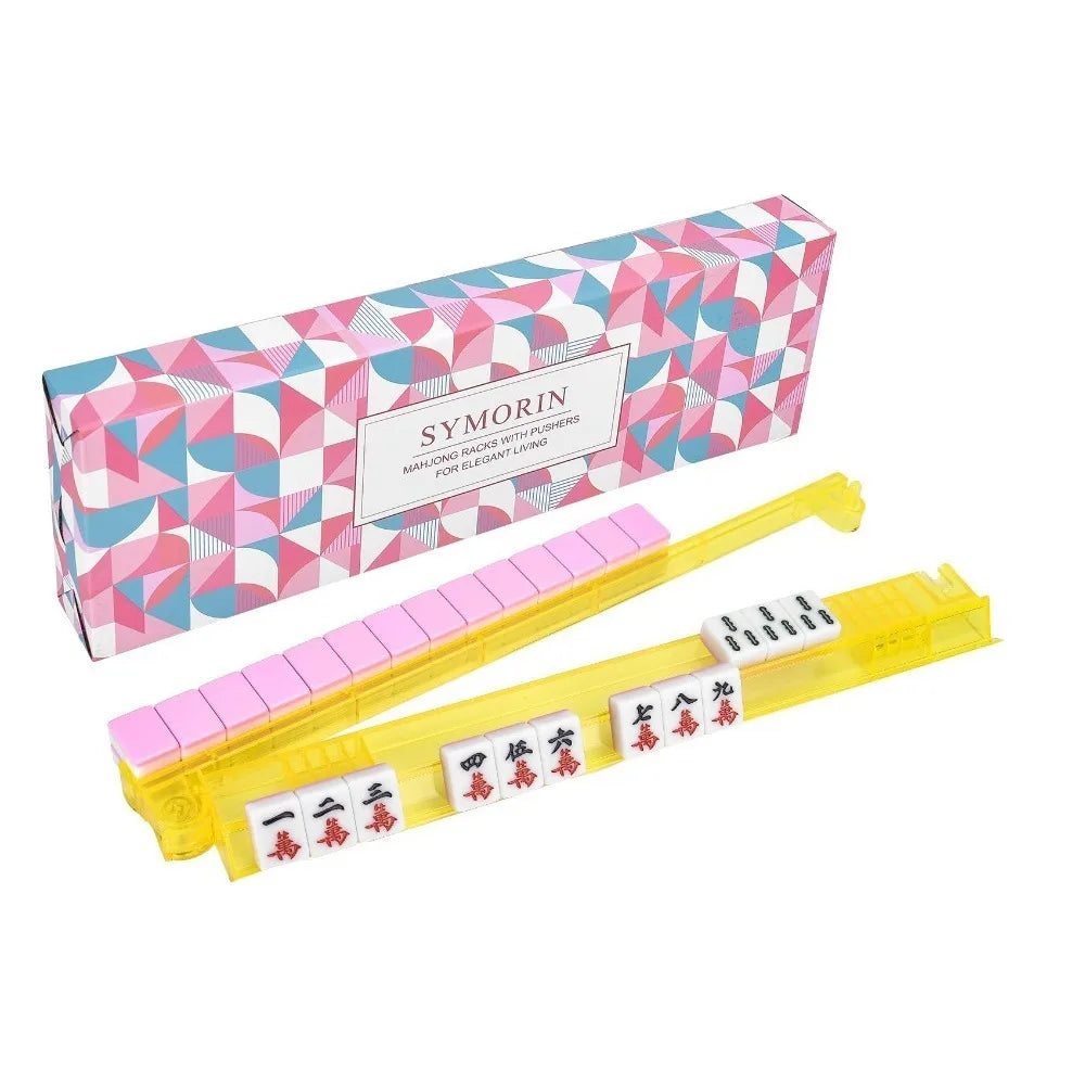 Crystal Clear Non-Slip Mahjong Tile Rack with Pusher Ruler