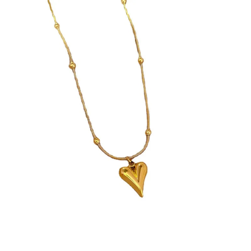 Beaded Heart Gold Clavicle Chain Necklace for Women