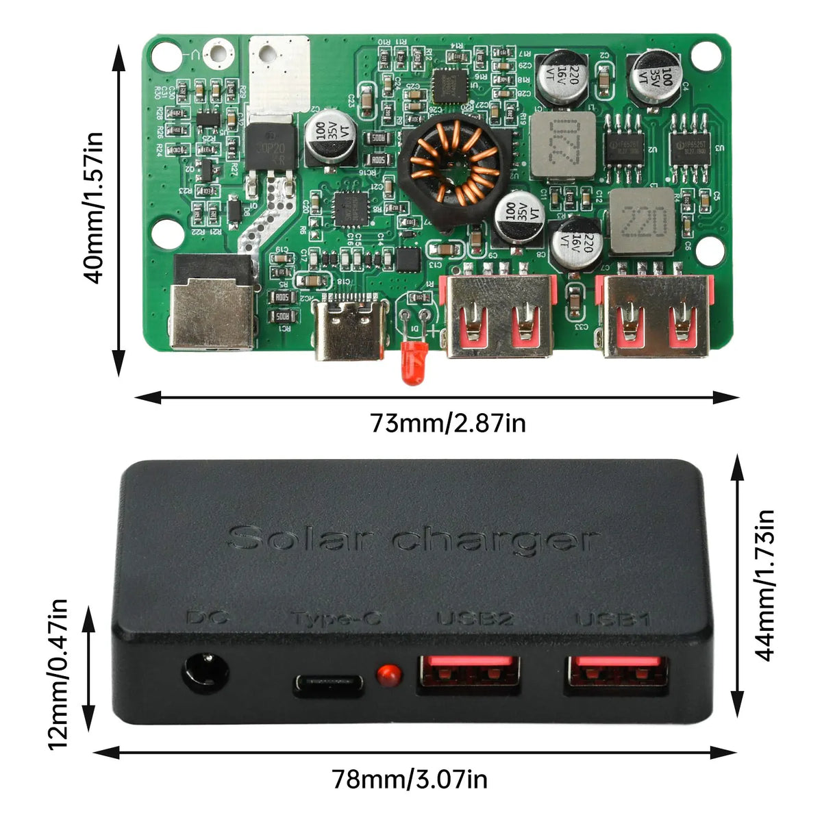 PD 100W Solar Voltage Regulator – Dual USB & USB-C Fast Charging