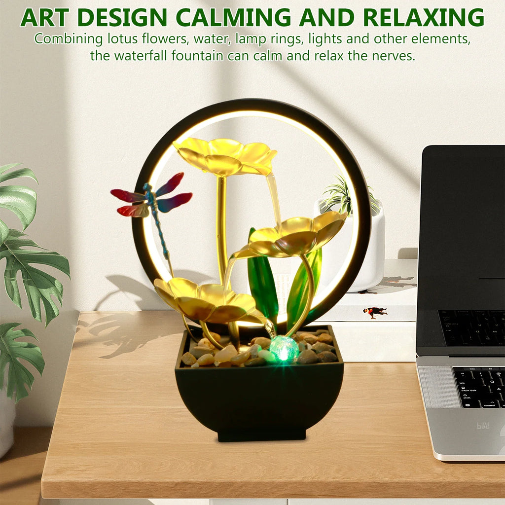 USB Tabletop Water Fountain with LED Ring Light – Zen Decor
