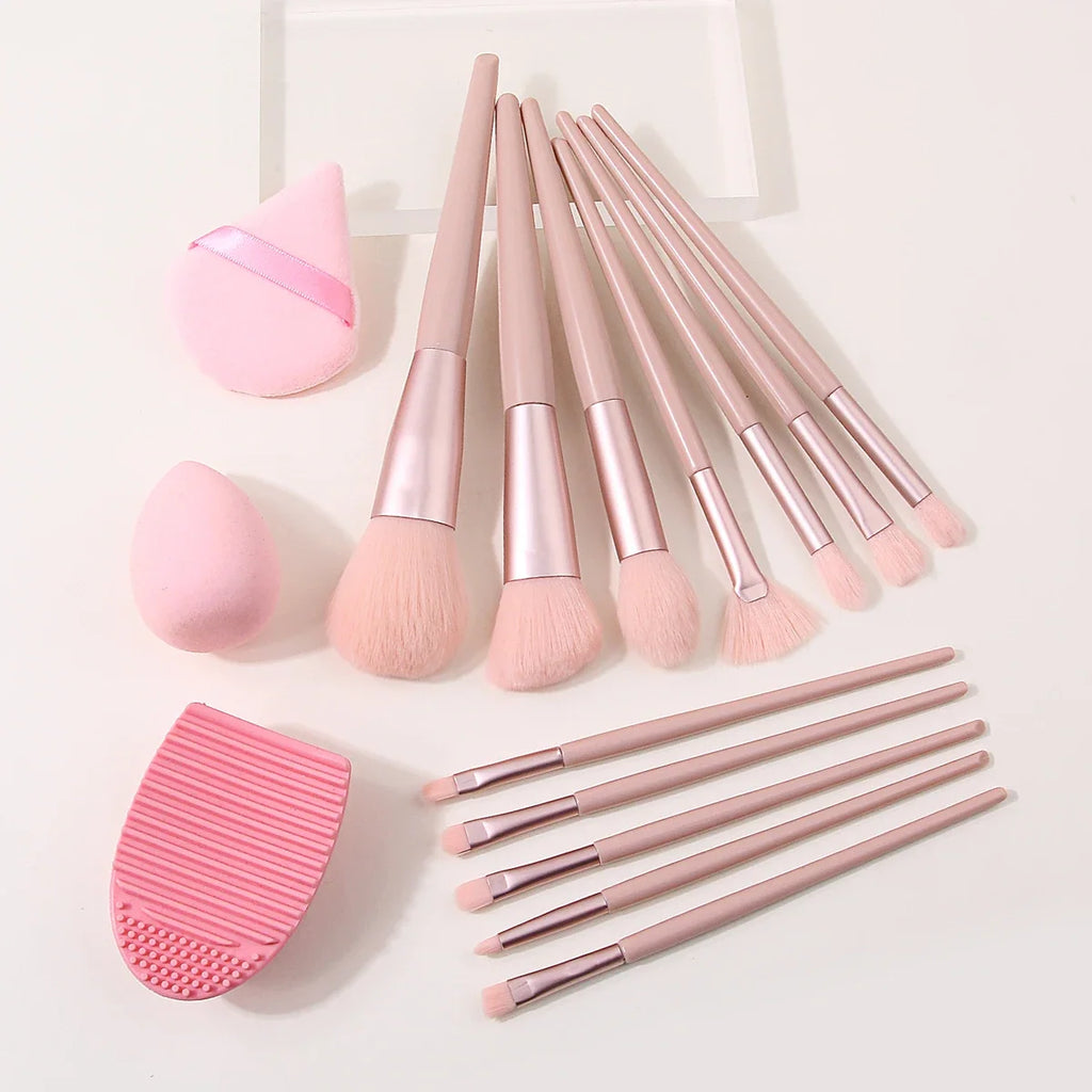 15-Piece Soft Makeup Brush Set with Sponge & Powder Puff
