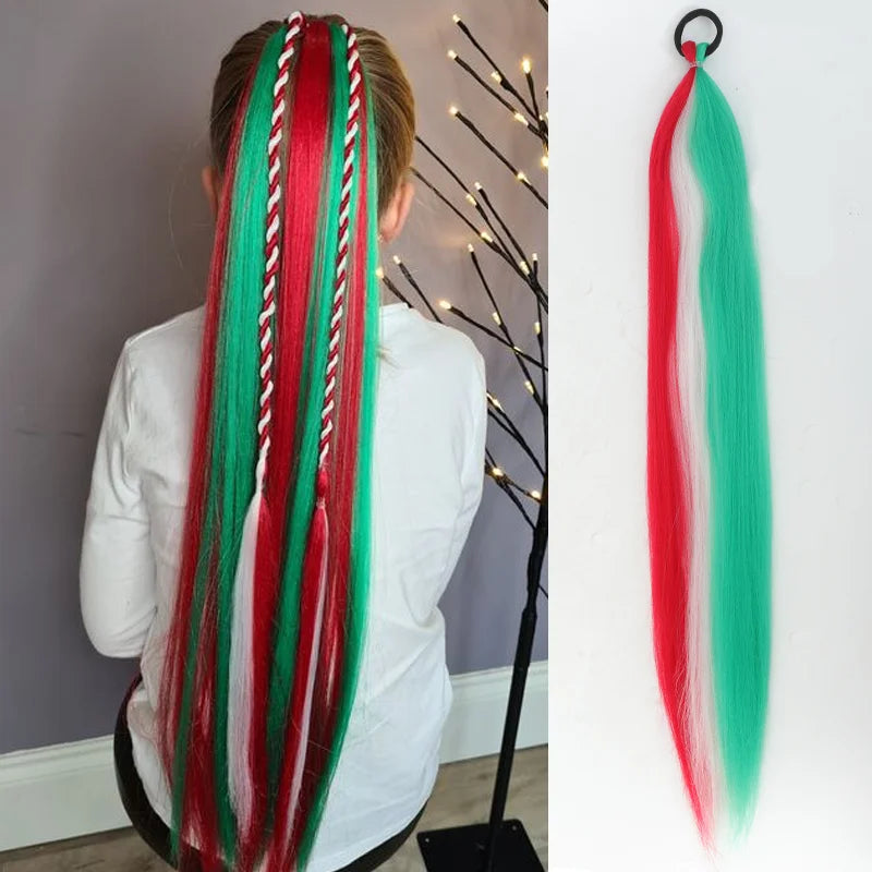 26" Synthetic Ponytail Extension Ombre Pink Purple Blue | Kanekalon