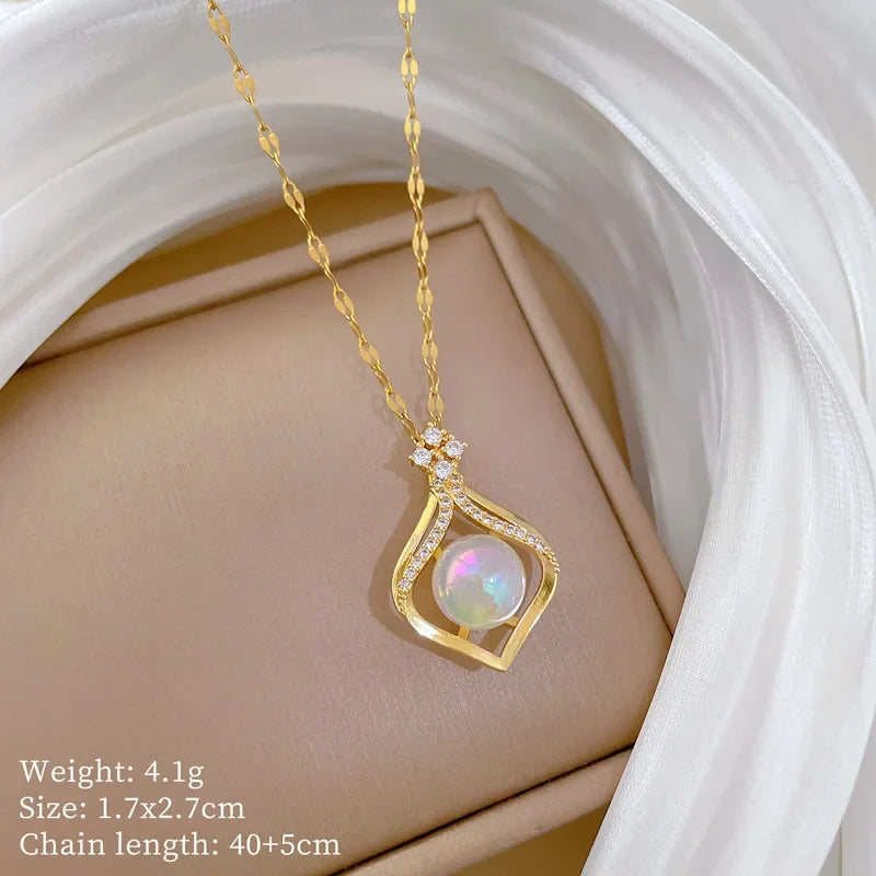 Zirconia Waterdrop Mermaid Pendant Necklace | Gold Steel