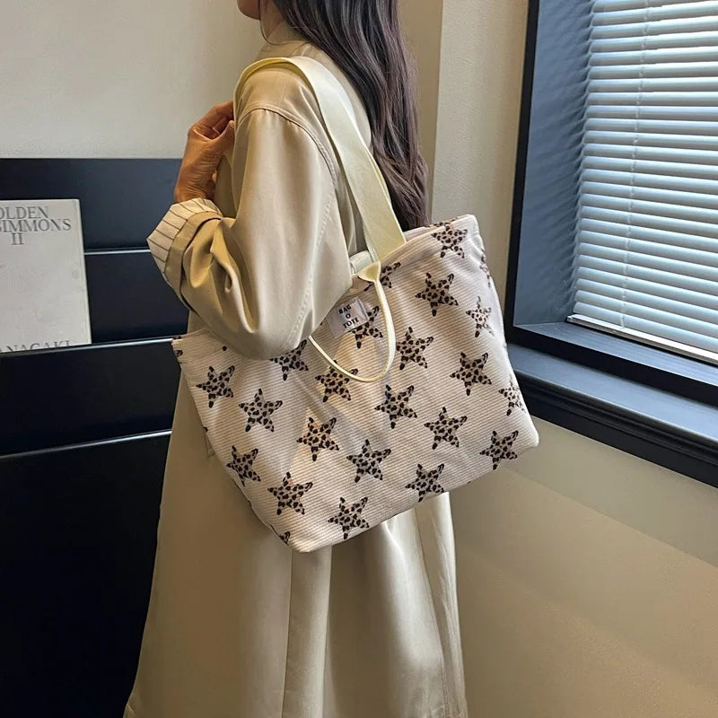 Korean Star Print Single-Shoulder Tote Bag for Girls