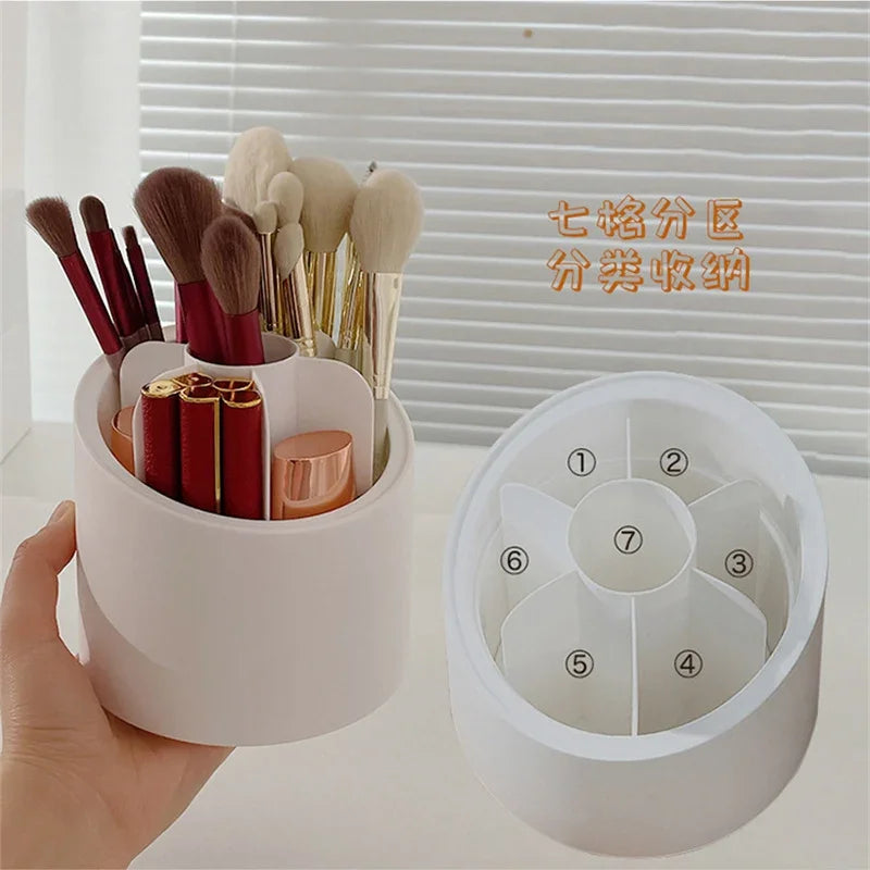 360° Rotating Makeup Brush Organizer | 7-Grid Desktop Holder
