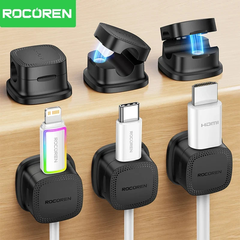 ROCOREN Magnetic Cable Organizer – Self-Adhesive Wire Clips