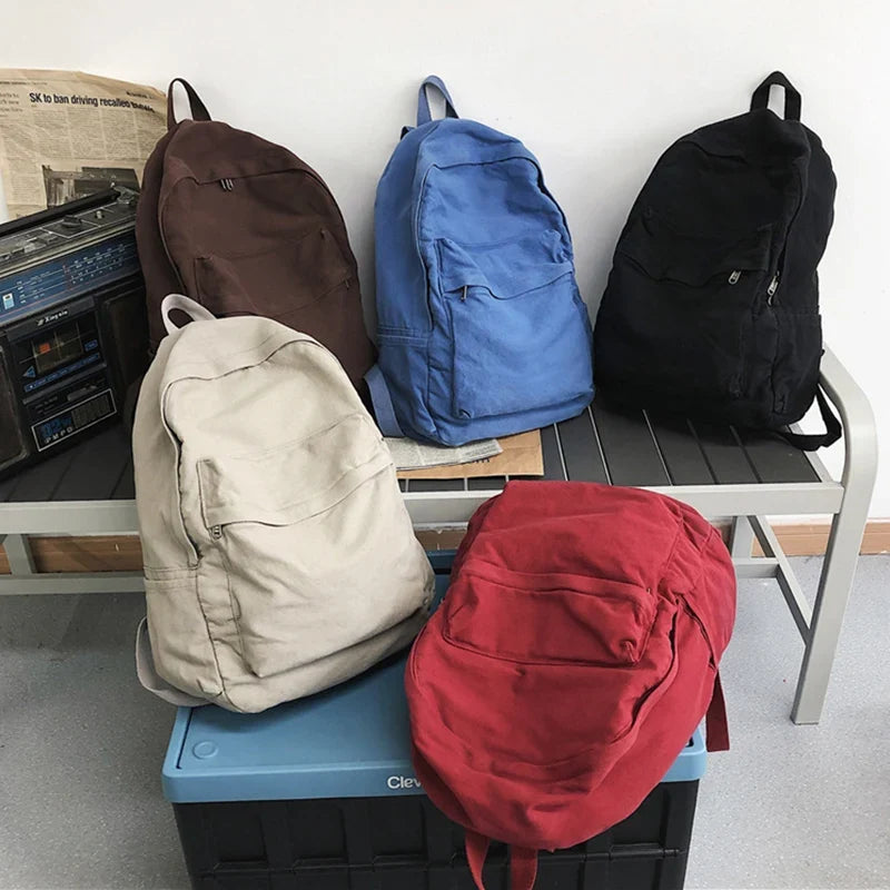 Vintage Canvas Backpack Y2K Preppy Laptop Travel Bag Unisex