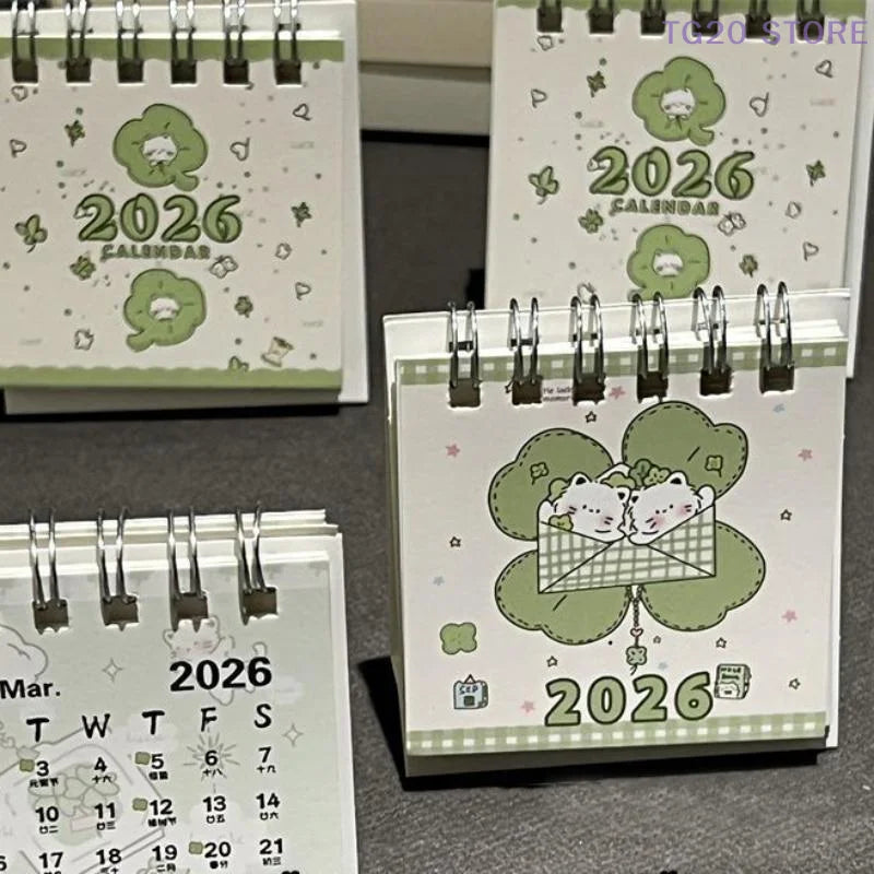 2026 Mini Desktop Calendar Lucky Cat Cute Desk Organizer