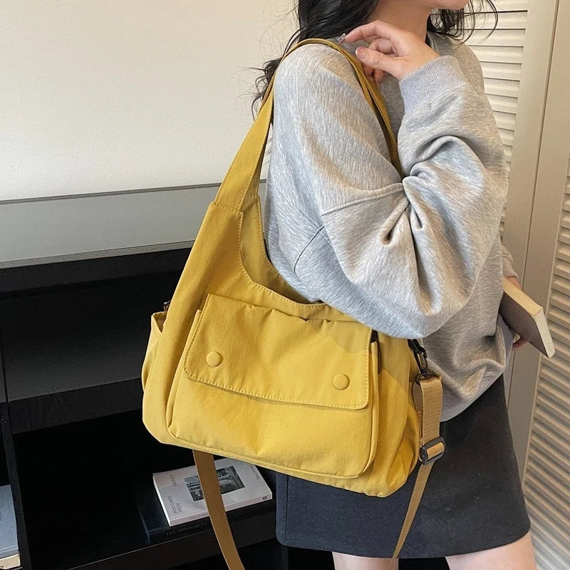 Korean Women's Large Crossbody Tote Shoulder Bag | Polyester