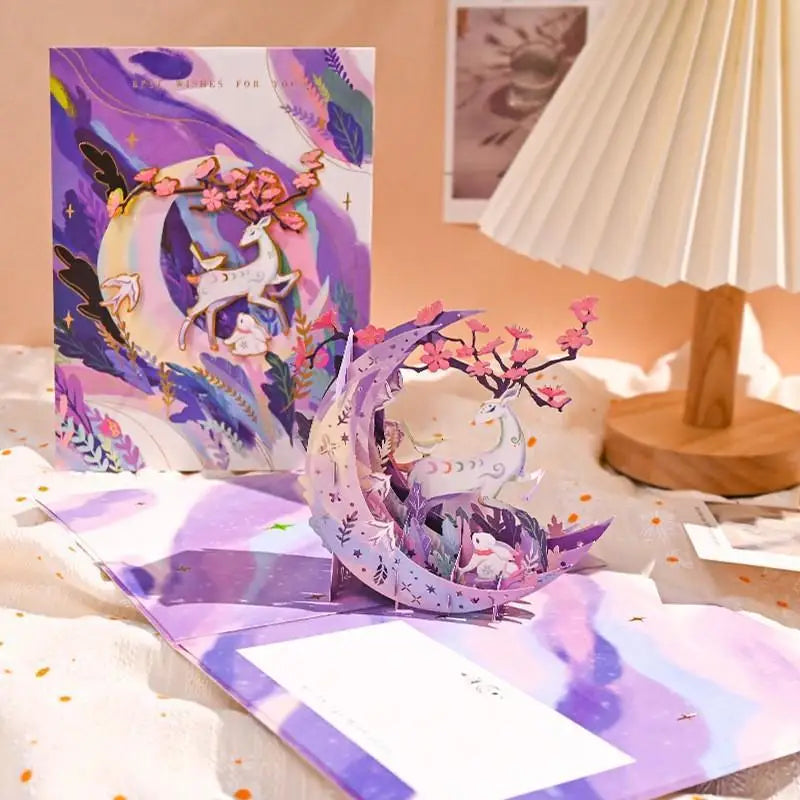 3D Pop-Up Galaxy Greeting Card – Astronaut Moon Whale Design