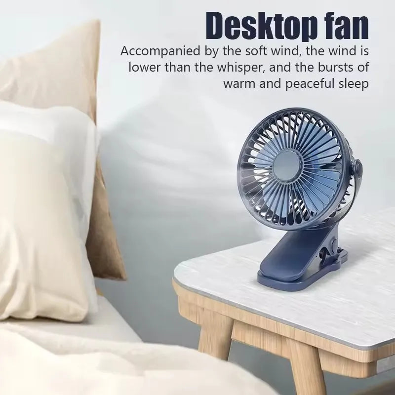 Rechargeable Clip Fan 720° Rotatable USB Portable Small Fan