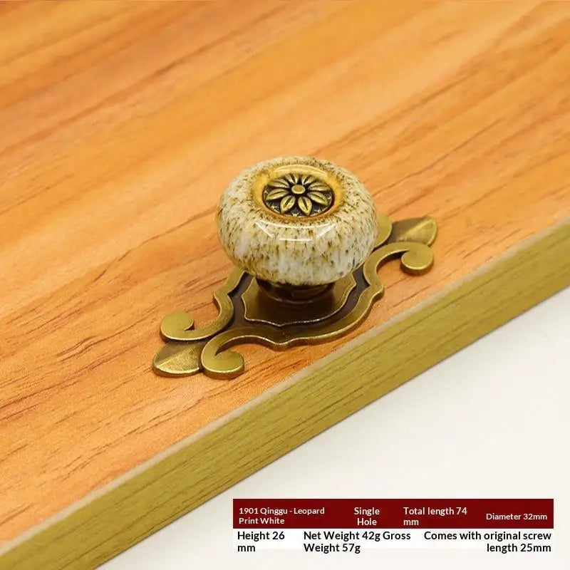 Ceramic Flower Cabinet Knob Antique Bronze Ethnic Style