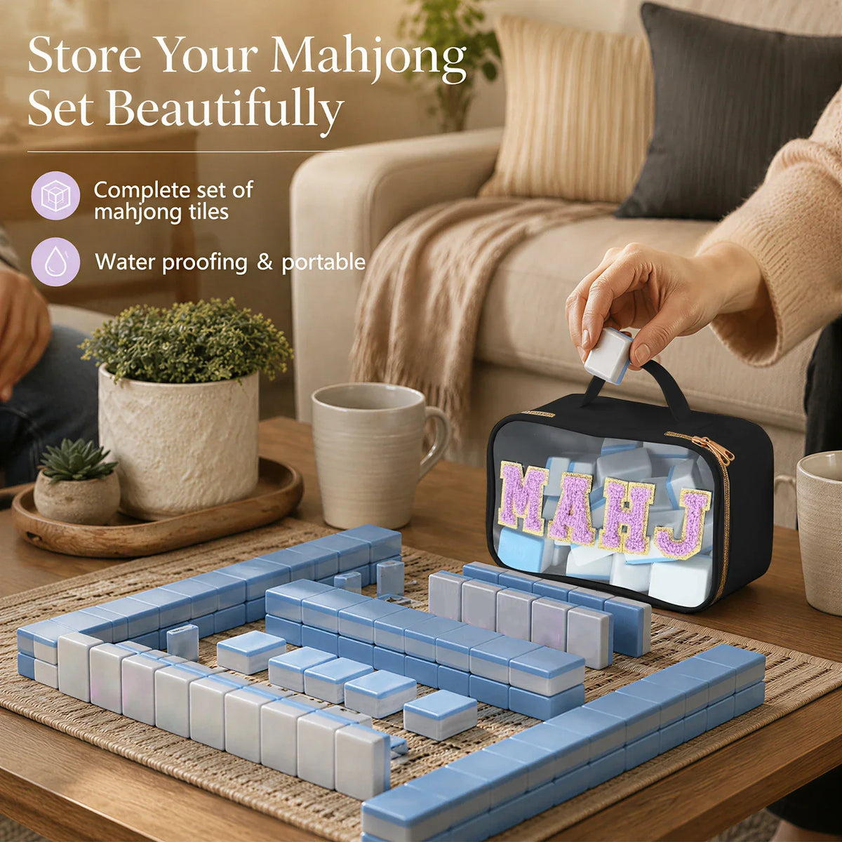 Mahjong Tile Storage Bag – PVC Carrying Case for 166 Tiles