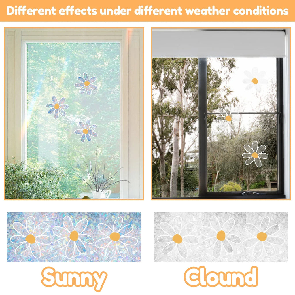 4Pcs Daisy Suncatcher Window Stickers – Reusable Static Cling