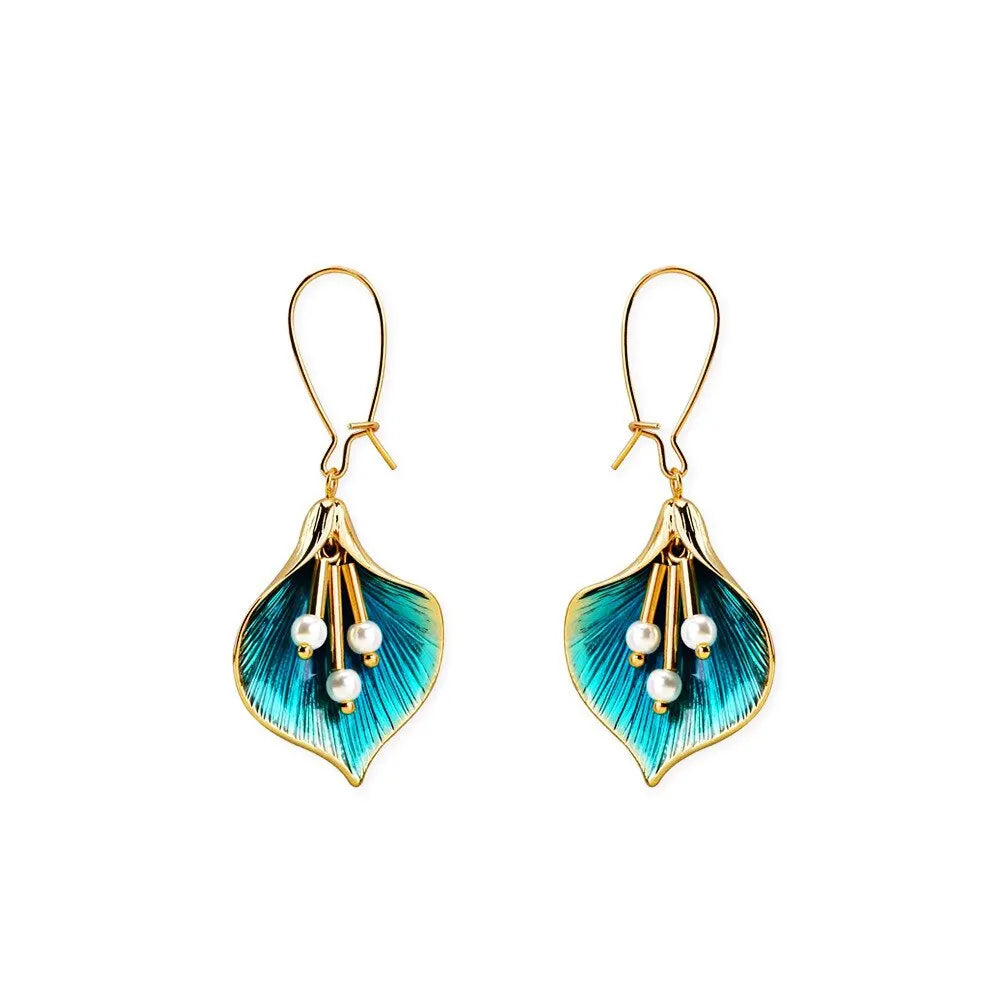 2PCS Enamel Flower Drop Earrings – Bohemian Tassel Style Women
