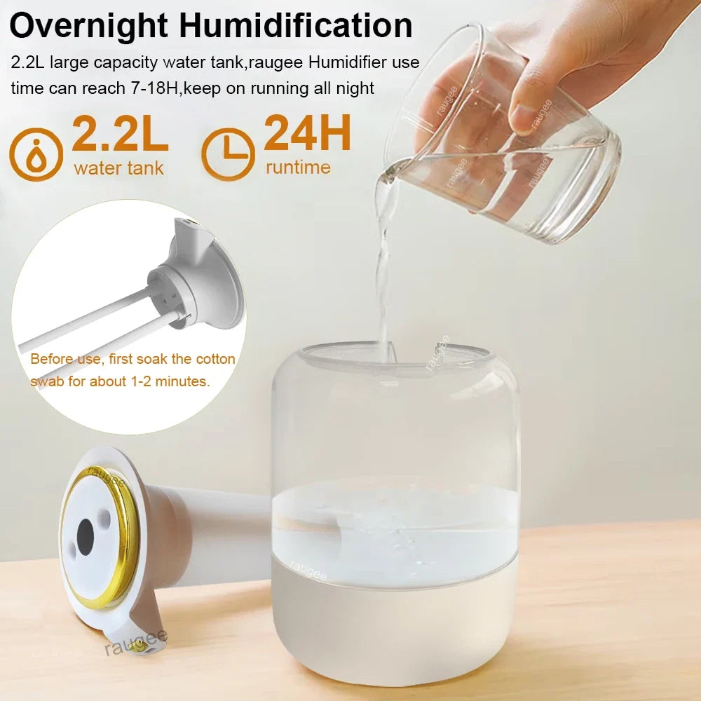 Raugee 2.2L USB Cool Mist Humidifier – Dual Nozzle Night Light